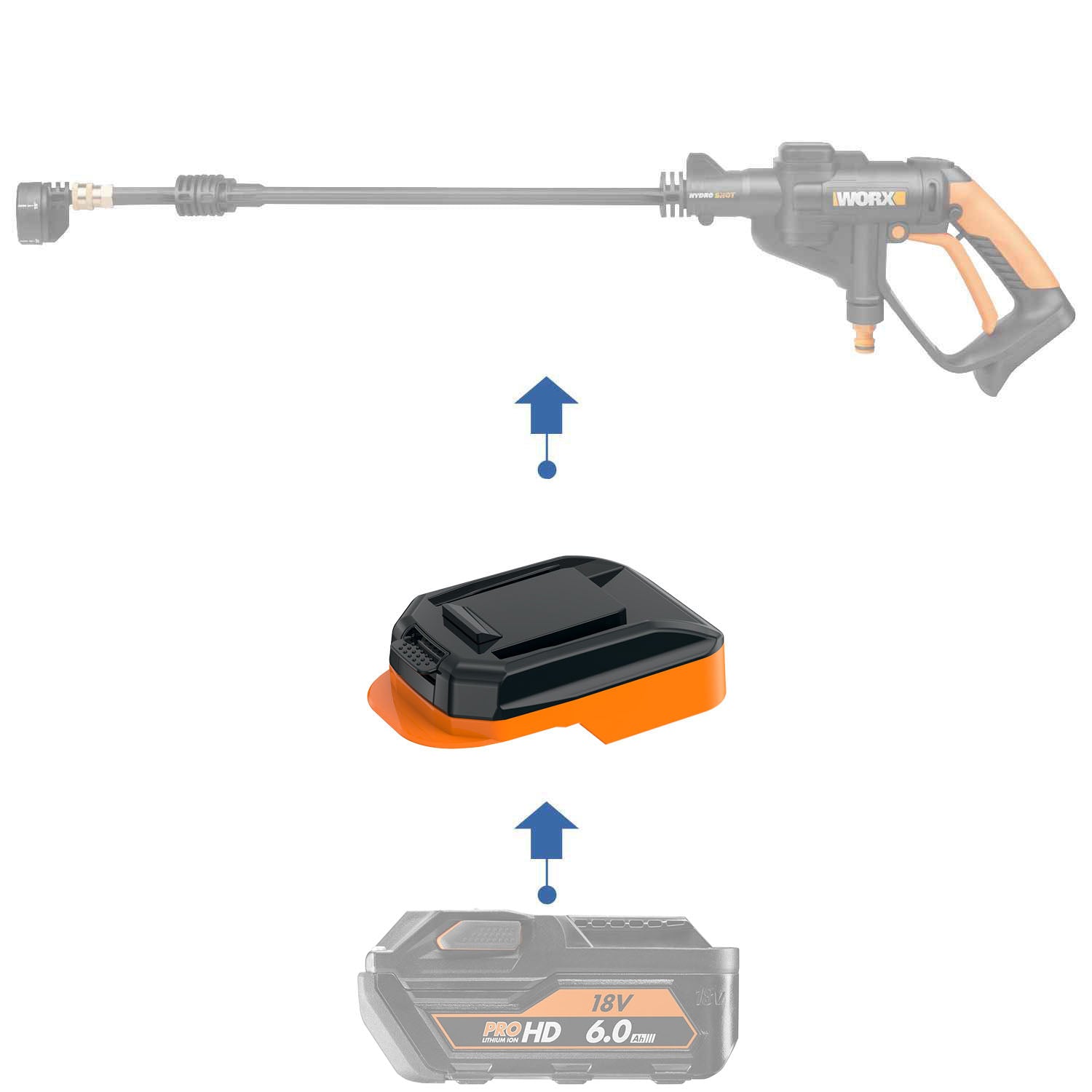 AEG 18V auf WORX 20V PowerShare (Orange) Batterieadapter