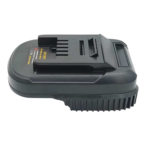 AEG 18V to Einhell 18V PXC battery adapter - Einhell tool-side plateau upward over the ribbed battery-side skirt