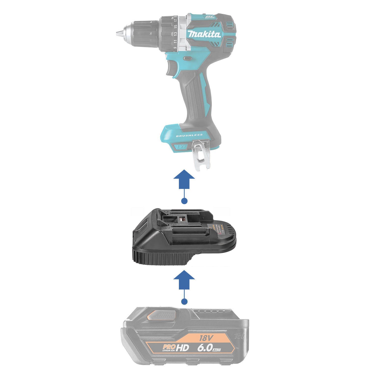 AEG 18V auf Makita 18V Batterieadapter (ABS)