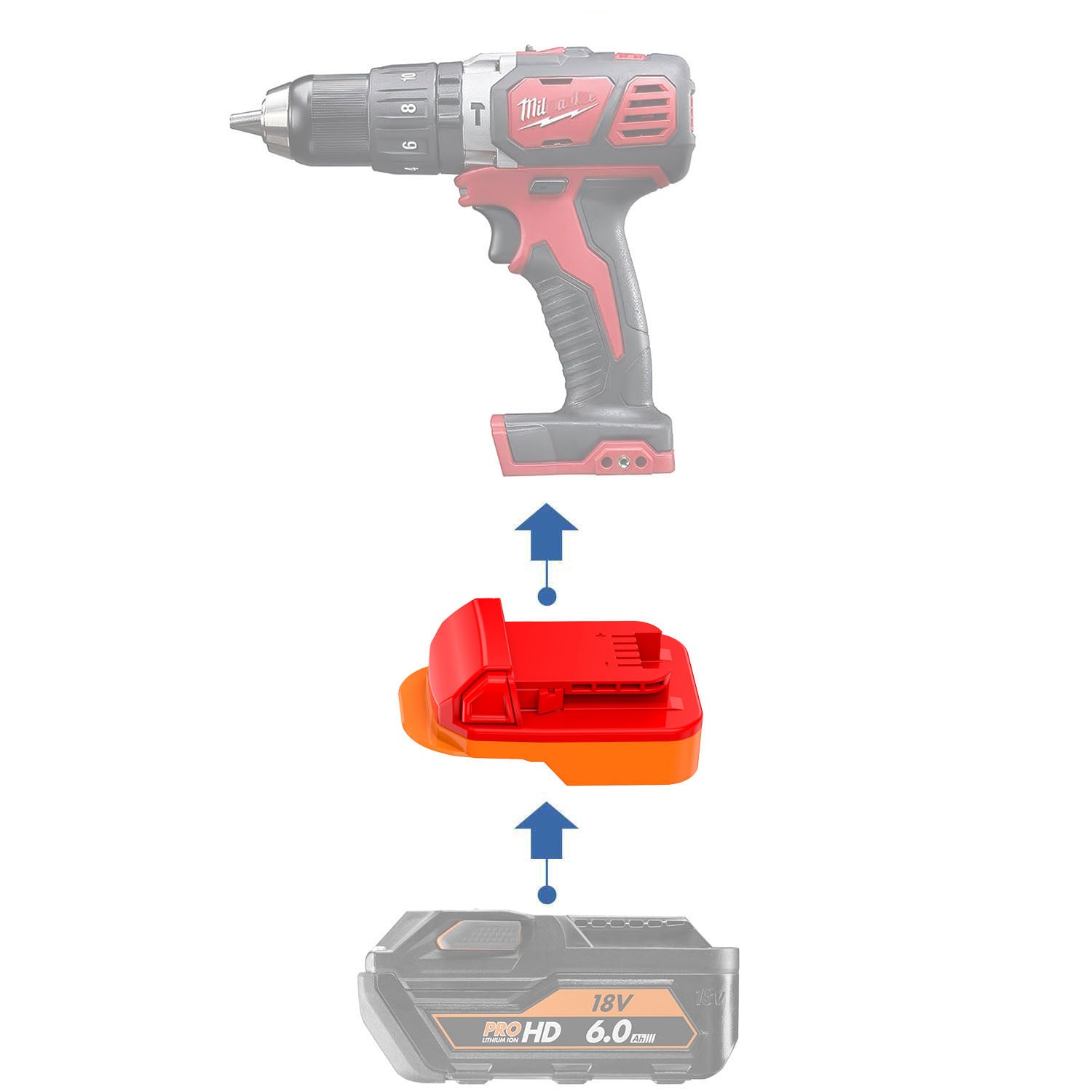 AEG 18V auf Milwaukee 18V Batterieadapter (ABS)