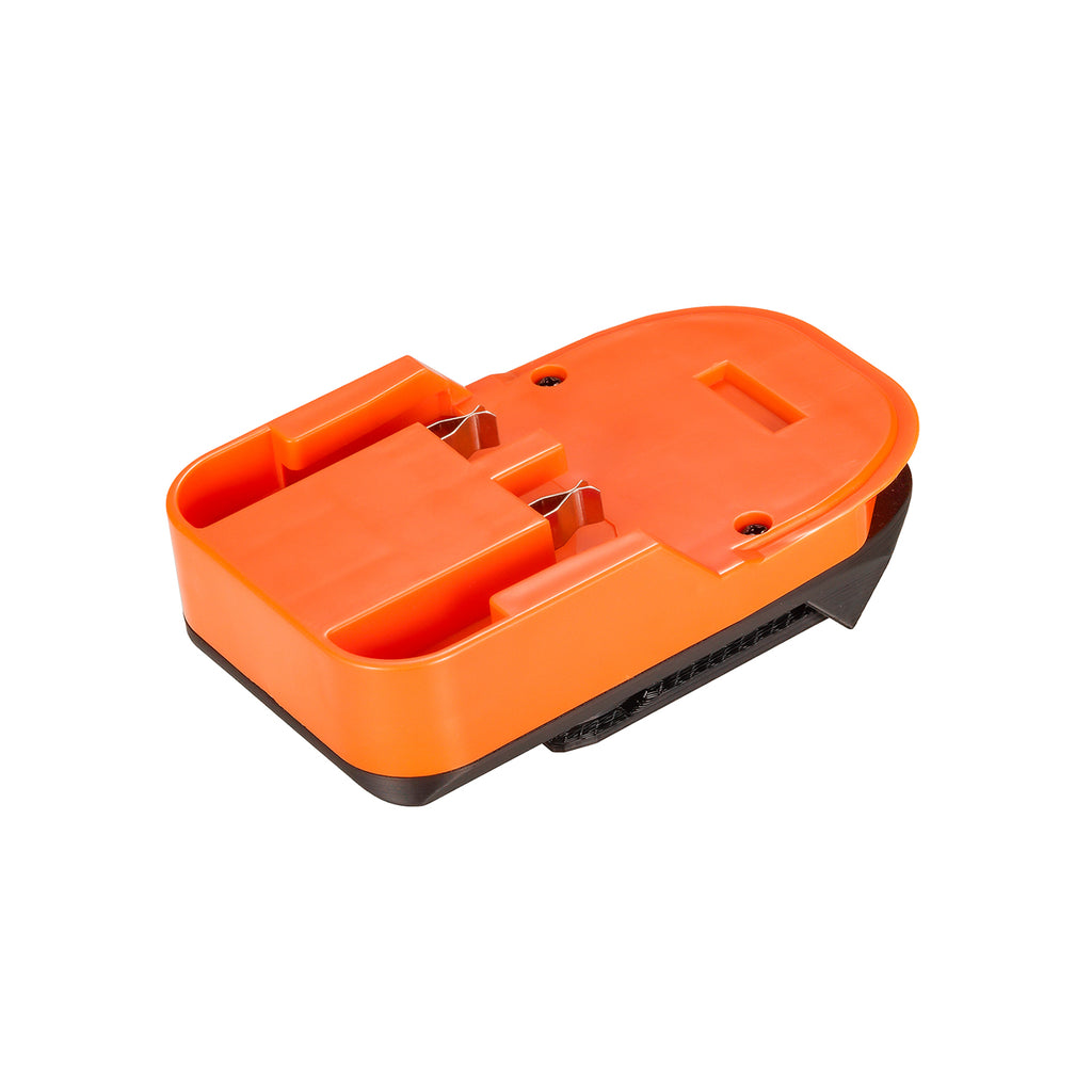 AEG 18V to WEN 20V battery adapter - battery-side connection, twin copper spring clip contacts, center post and rails
