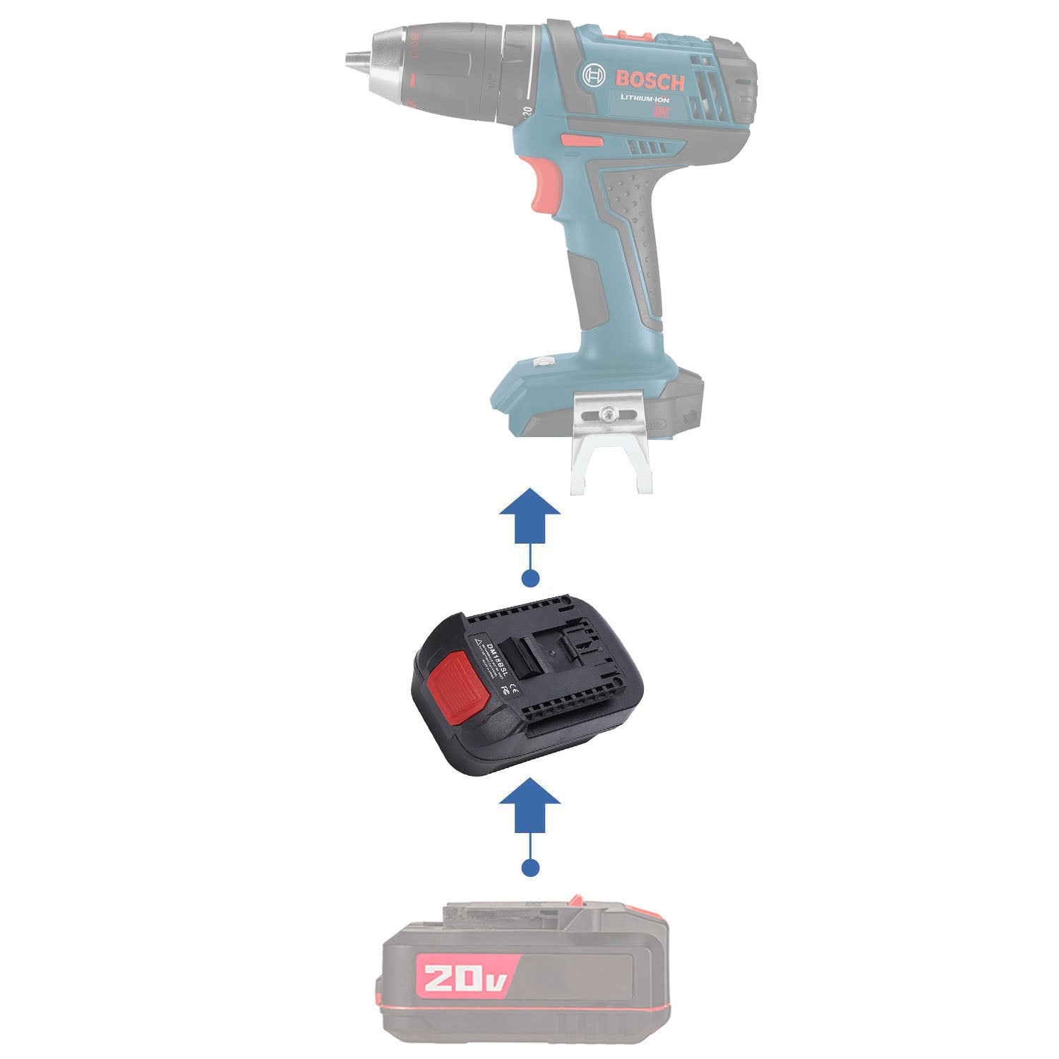 Bauer 20V auf Bosch (Blau) 18V Batterieadapter