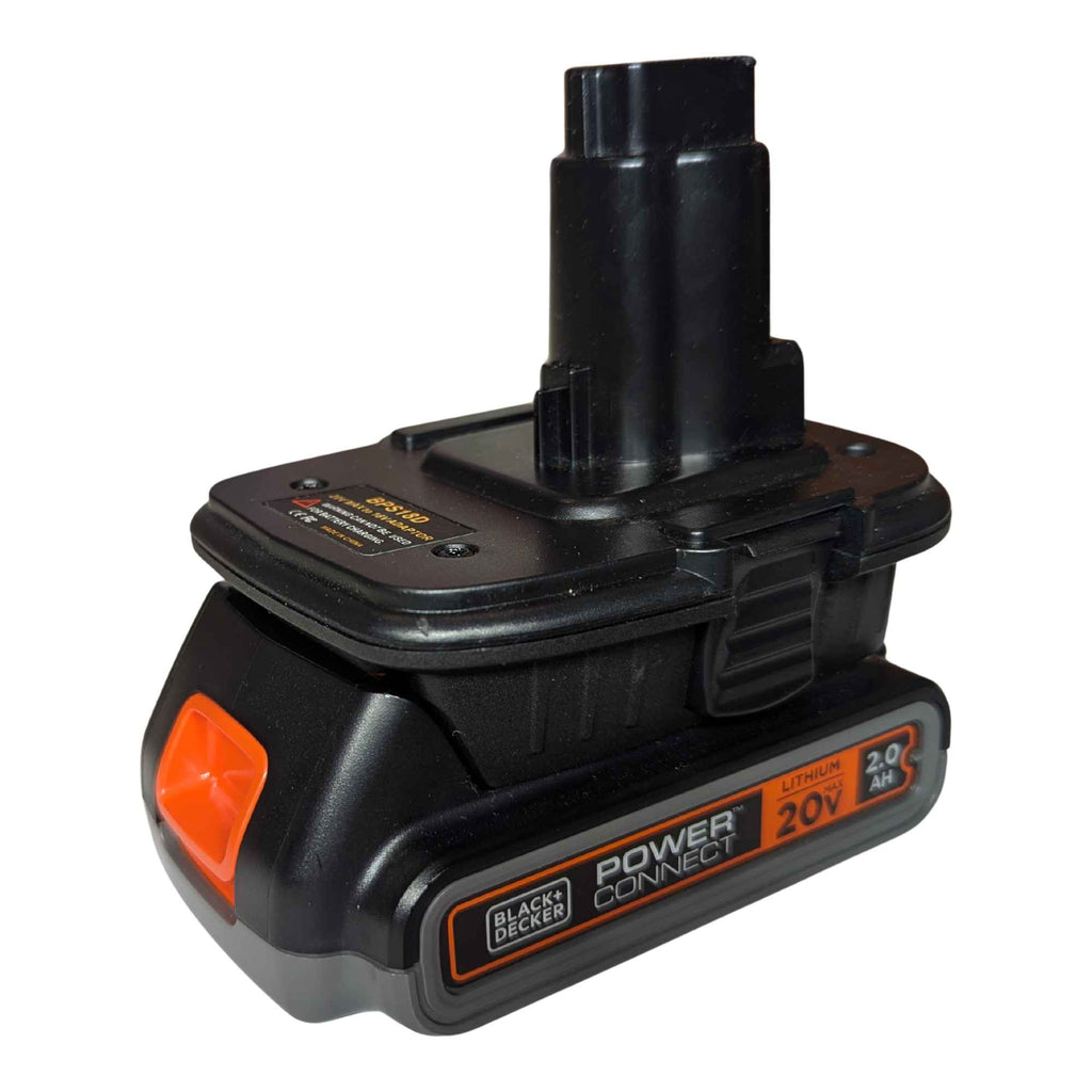 Black and Decker 20V to DeWalt 18V Ni-Cd battery adapter - fitted to the Black and Decker 20V battery, tool-side post upward