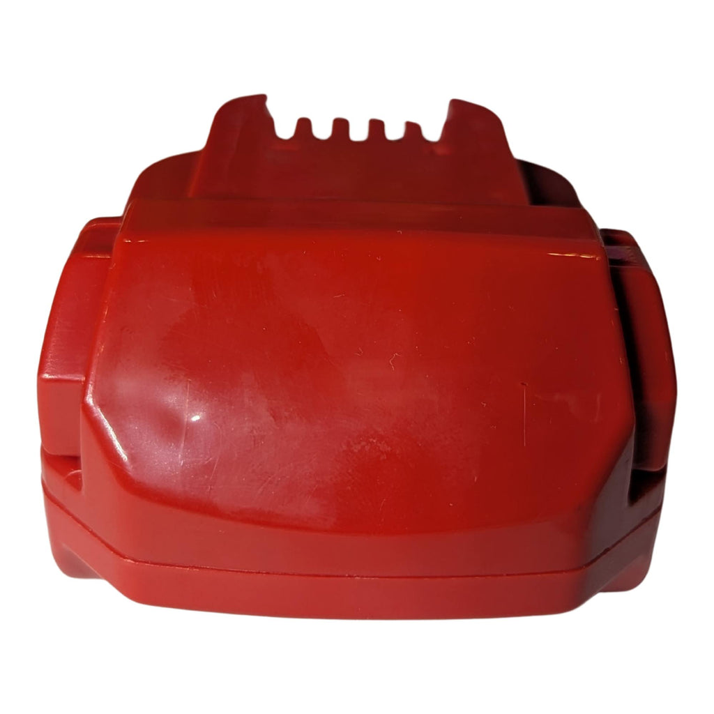 Craftsman 20V to Milwaukee M18 battery adapter - rear view of the bare adapter, ribbed latch tower on the tool side
