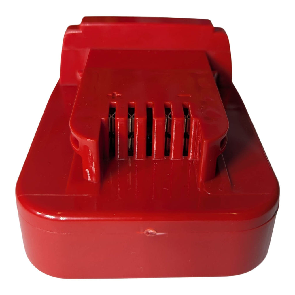 Craftsman 20V to Milwaukee M18 battery adapter - front view of the Milwaukee tool-side terminal slots with + and - marks