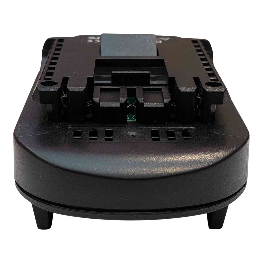 DeWalt 20V MAX to Bosch 18V GBA (Blue) battery adapter - head-on view of the Bosch tool-side connection, terminal slots