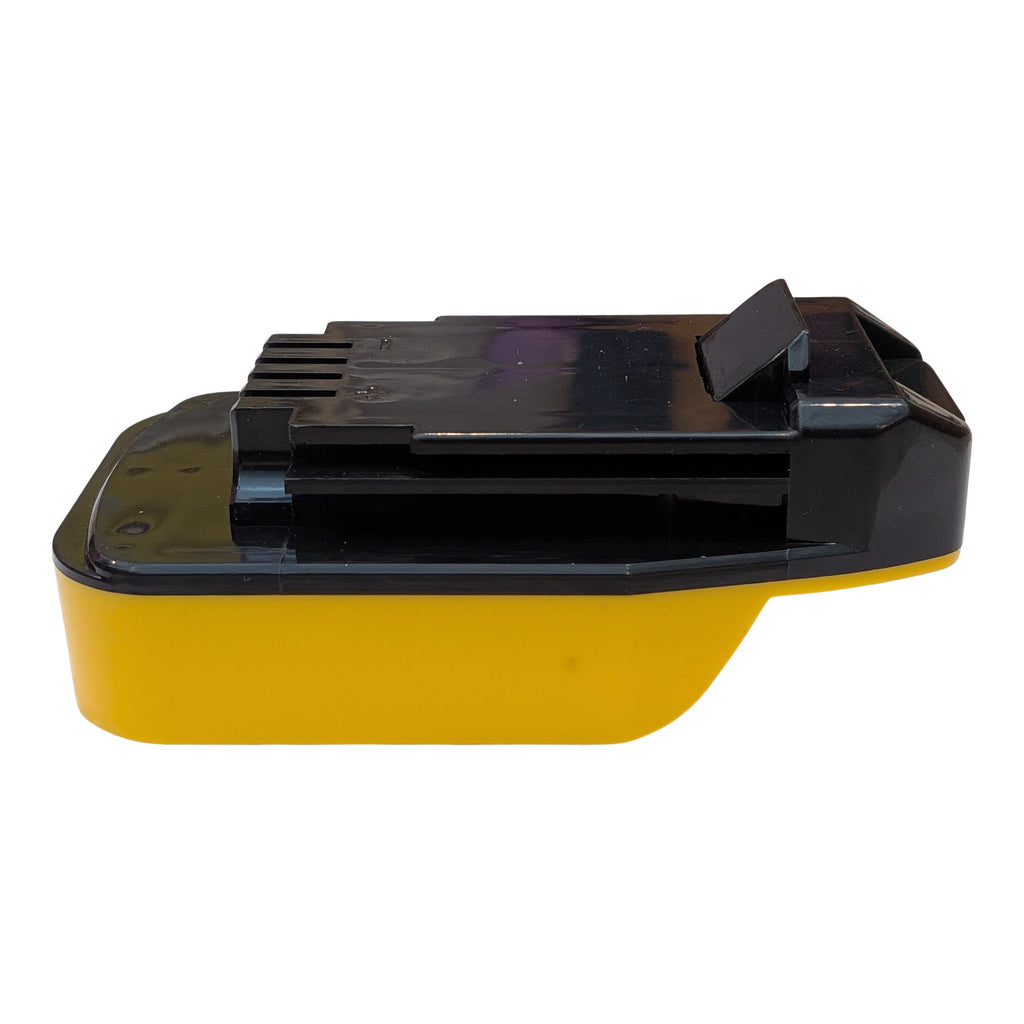 DeWalt 20V MAX to Porter Cable 20V battery adapter - side view, tool-side plate over the yellow body