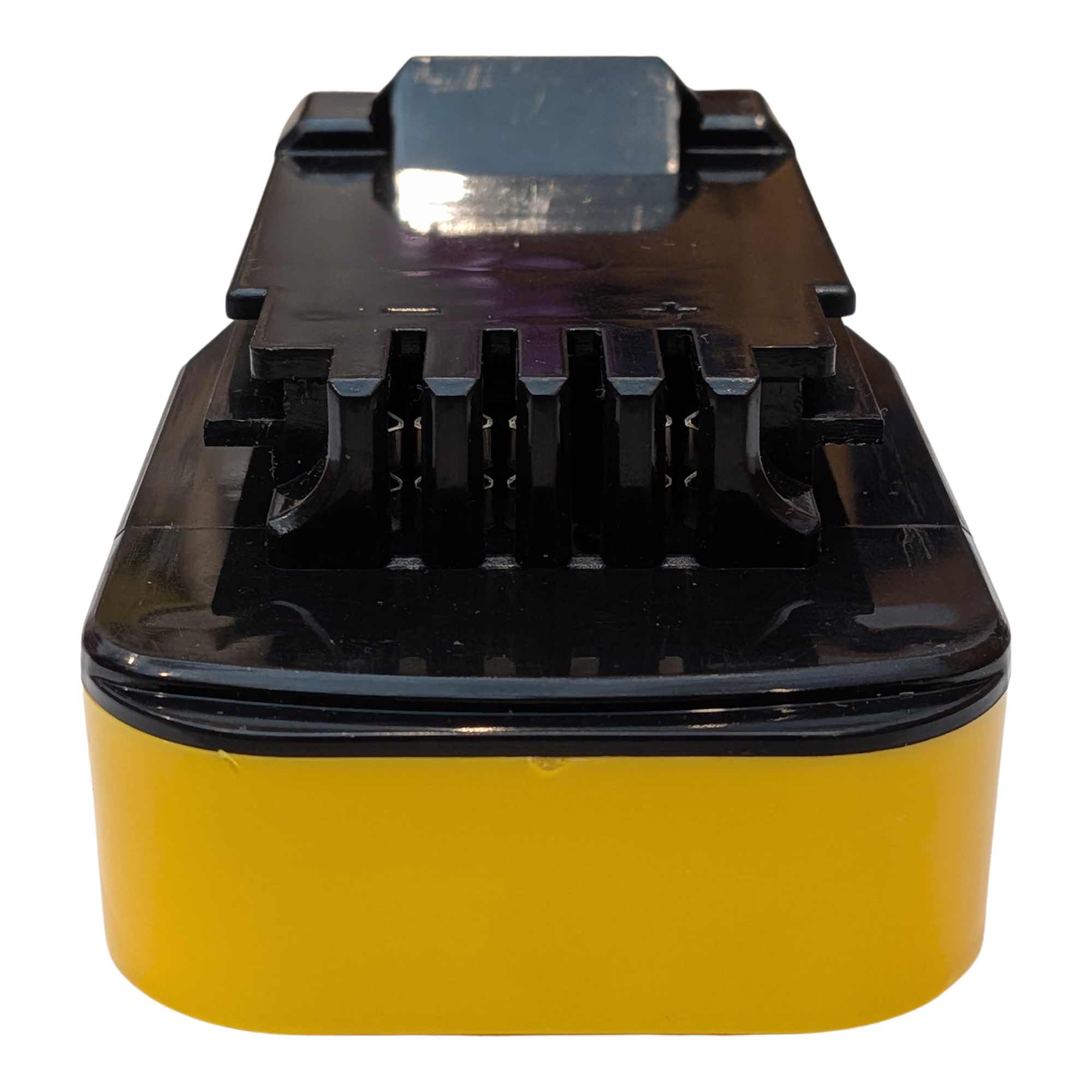 DeWalt 20V MAX to Porter Cable 20V battery adapter - end view of the tool-side fins and contacts