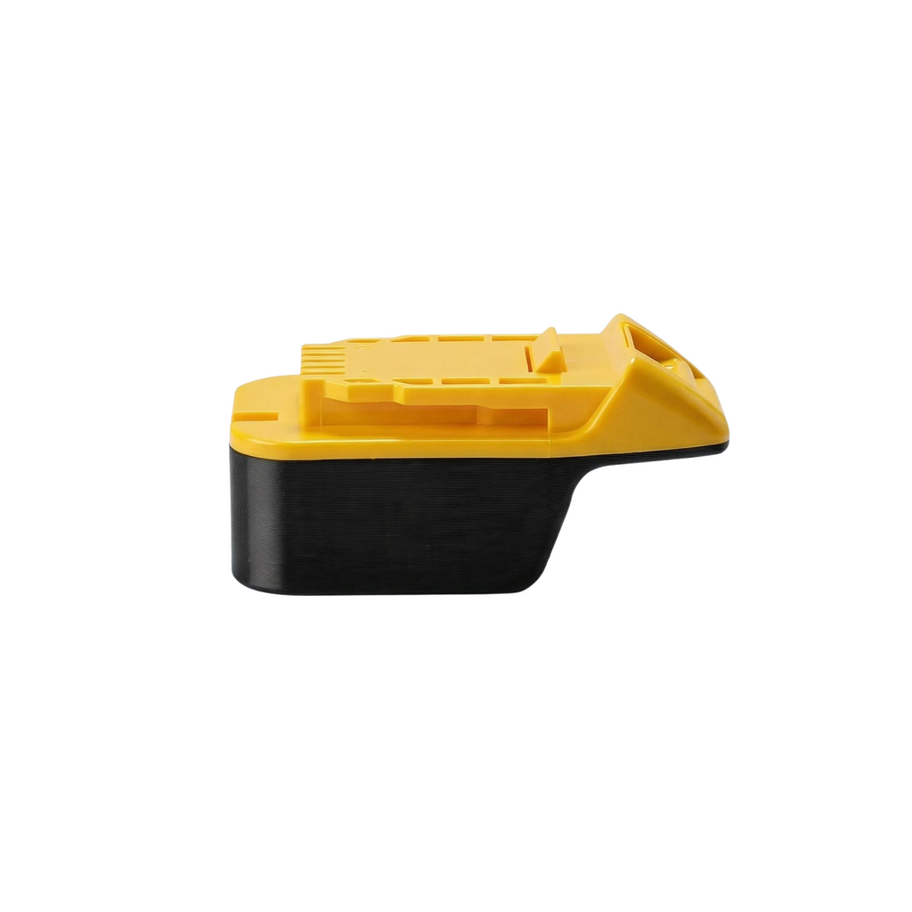 Masterforce 20V to DeWalt 20V MAX battery adapter - side view showing the DeWalt tool-side connection above the body