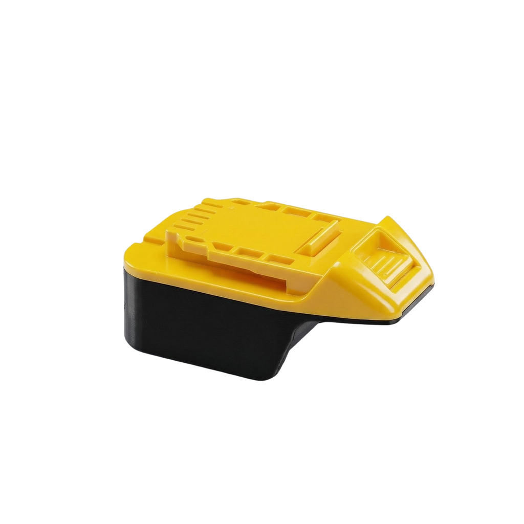 Masterforce 20V to DeWalt 20V MAX battery adapter - DeWalt tool-side connection from above, raised rail with comb ribs