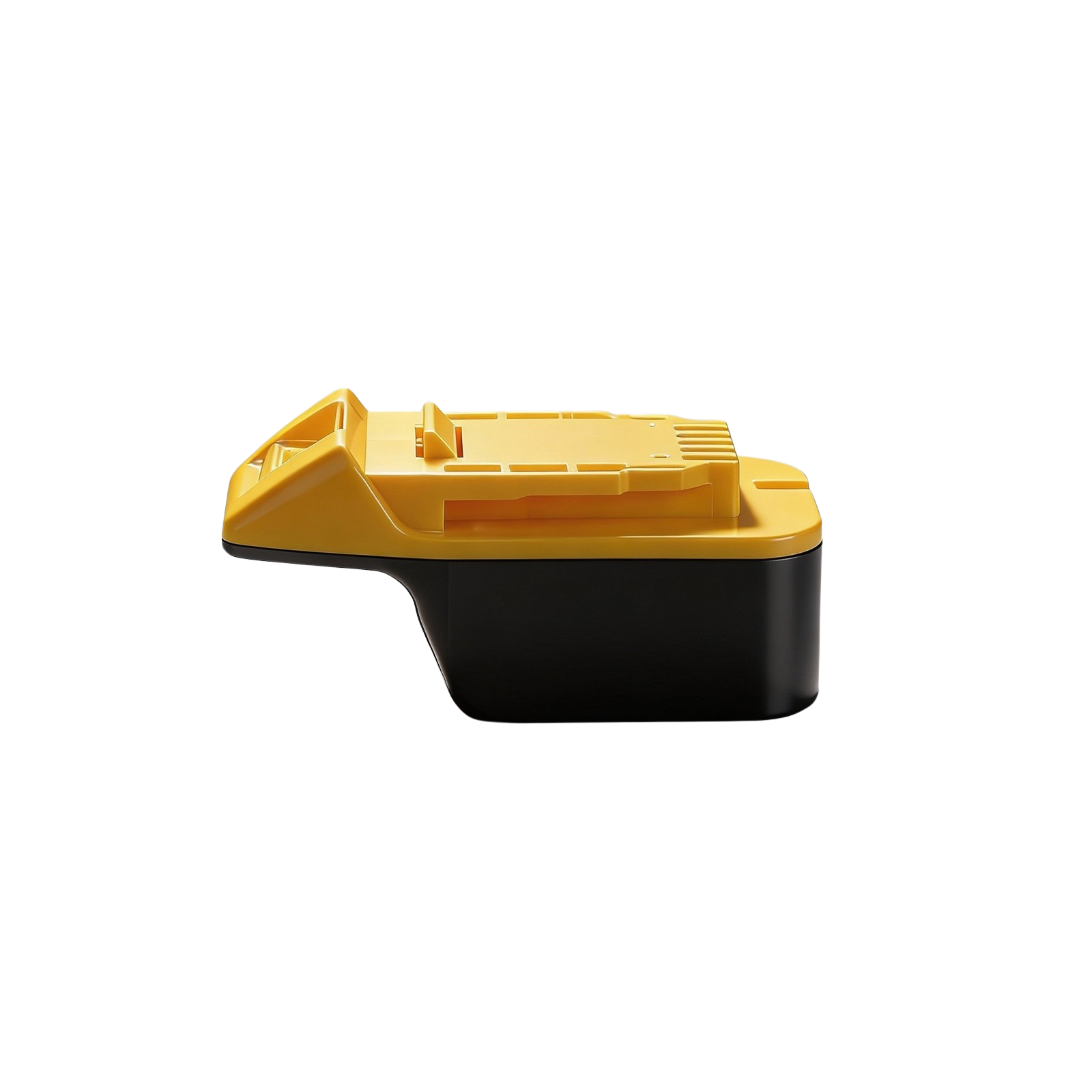 Masterforce 20V to DeWalt 20V MAX battery adapter - side view showing the DeWalt tool-side connection above the body