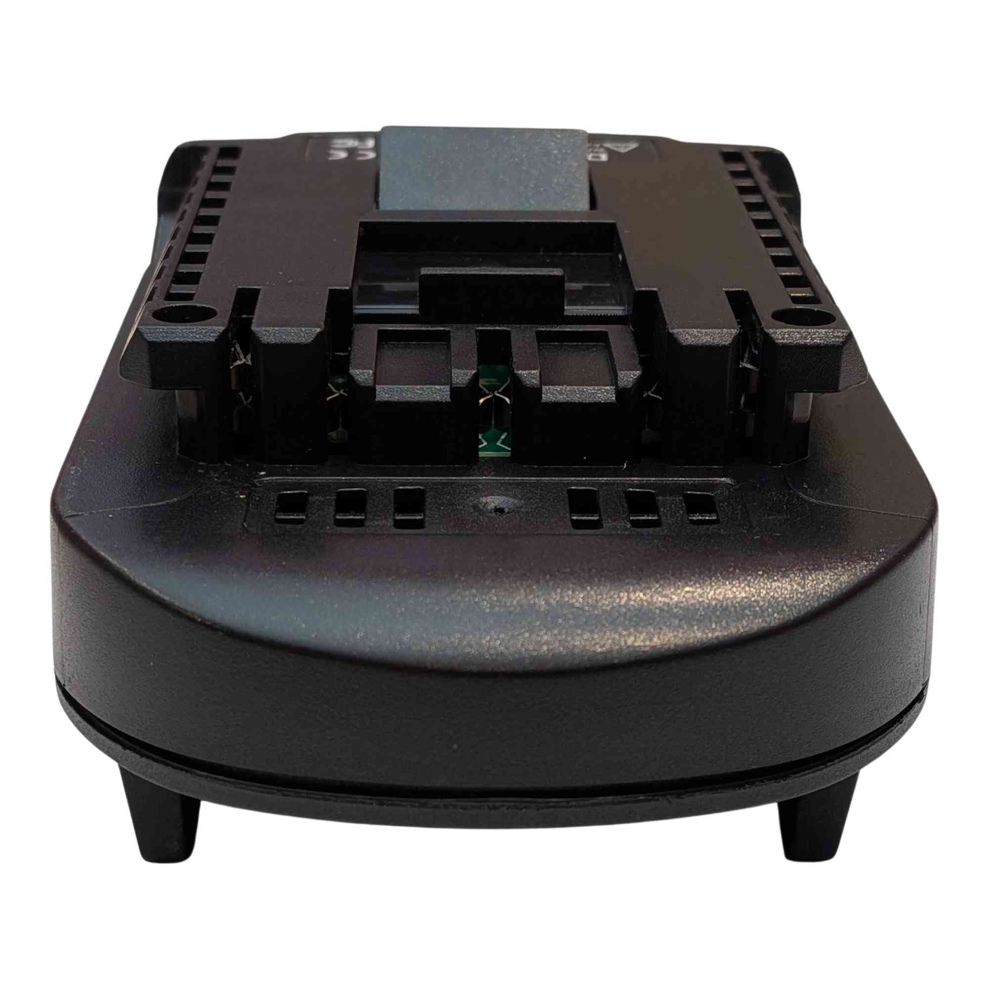 Milwaukee M18 to Bosch 18V GBA (Blue) battery adapter - head-on view of the Bosch tool-side connection, terminal slots