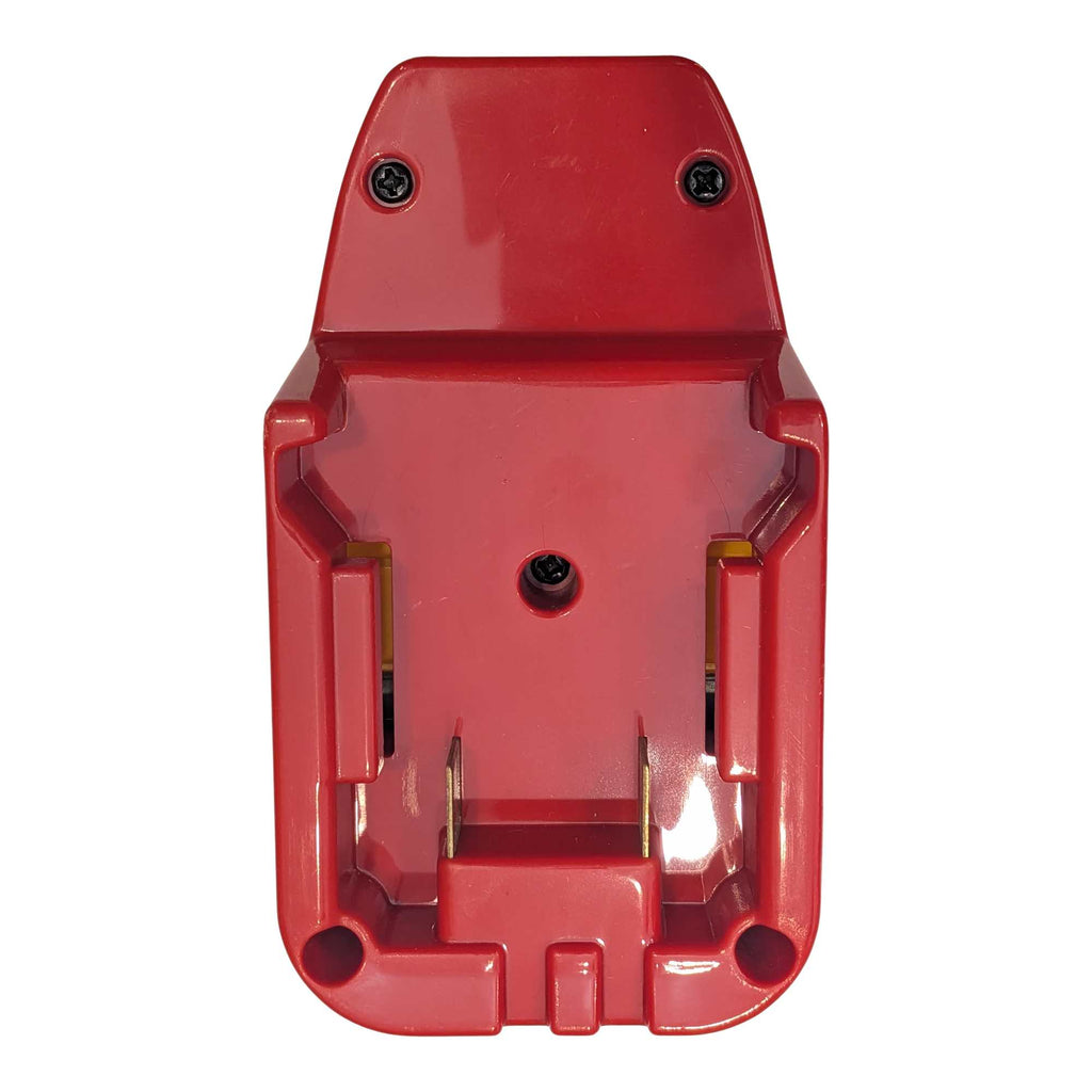 Milwaukee M18 to DeWalt 20V MAX battery adapter - battery-side channel and blades, straight down