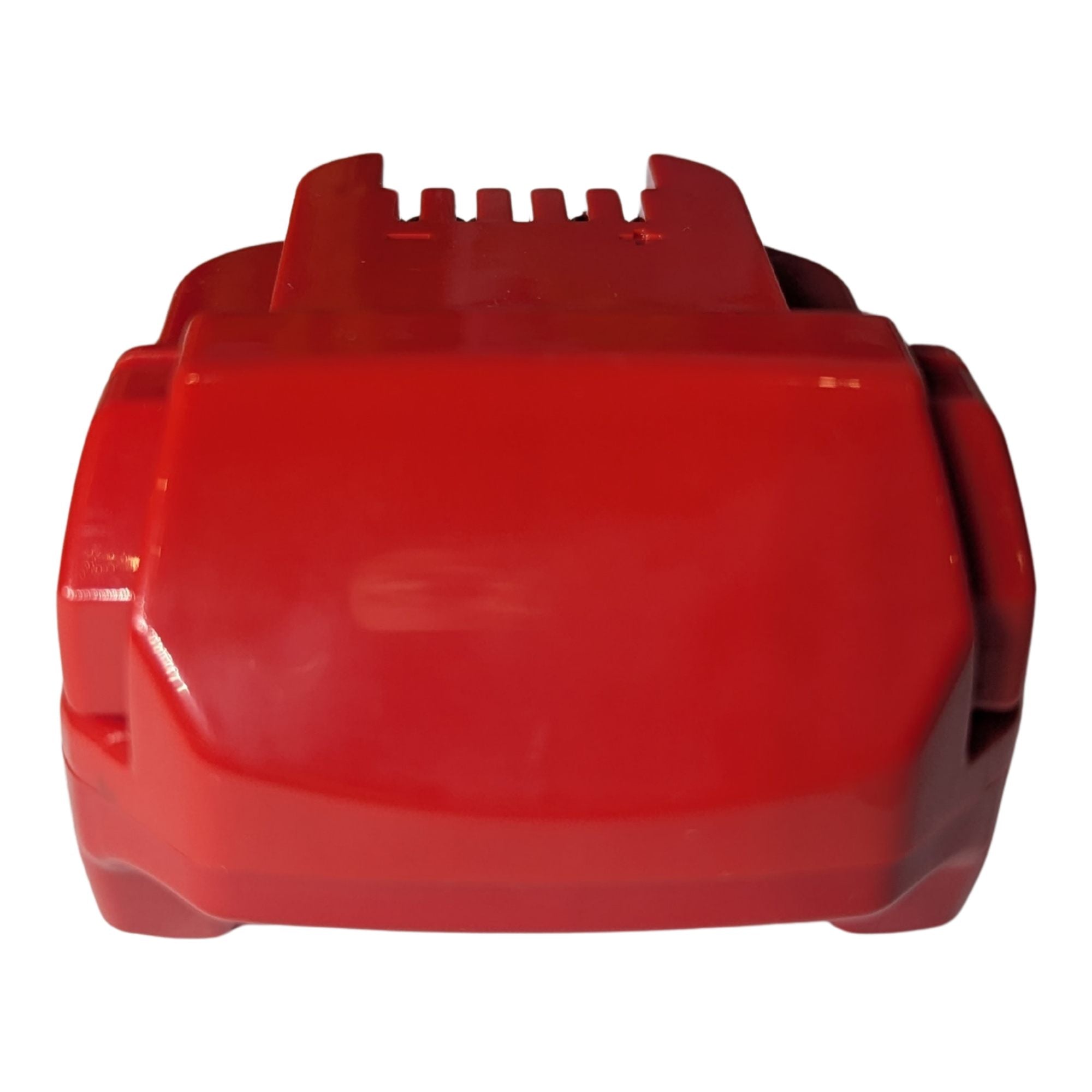 Porter Cable 20V to Milwaukee M18 battery adapter - end view, the body with the tool-side terminal comb behind