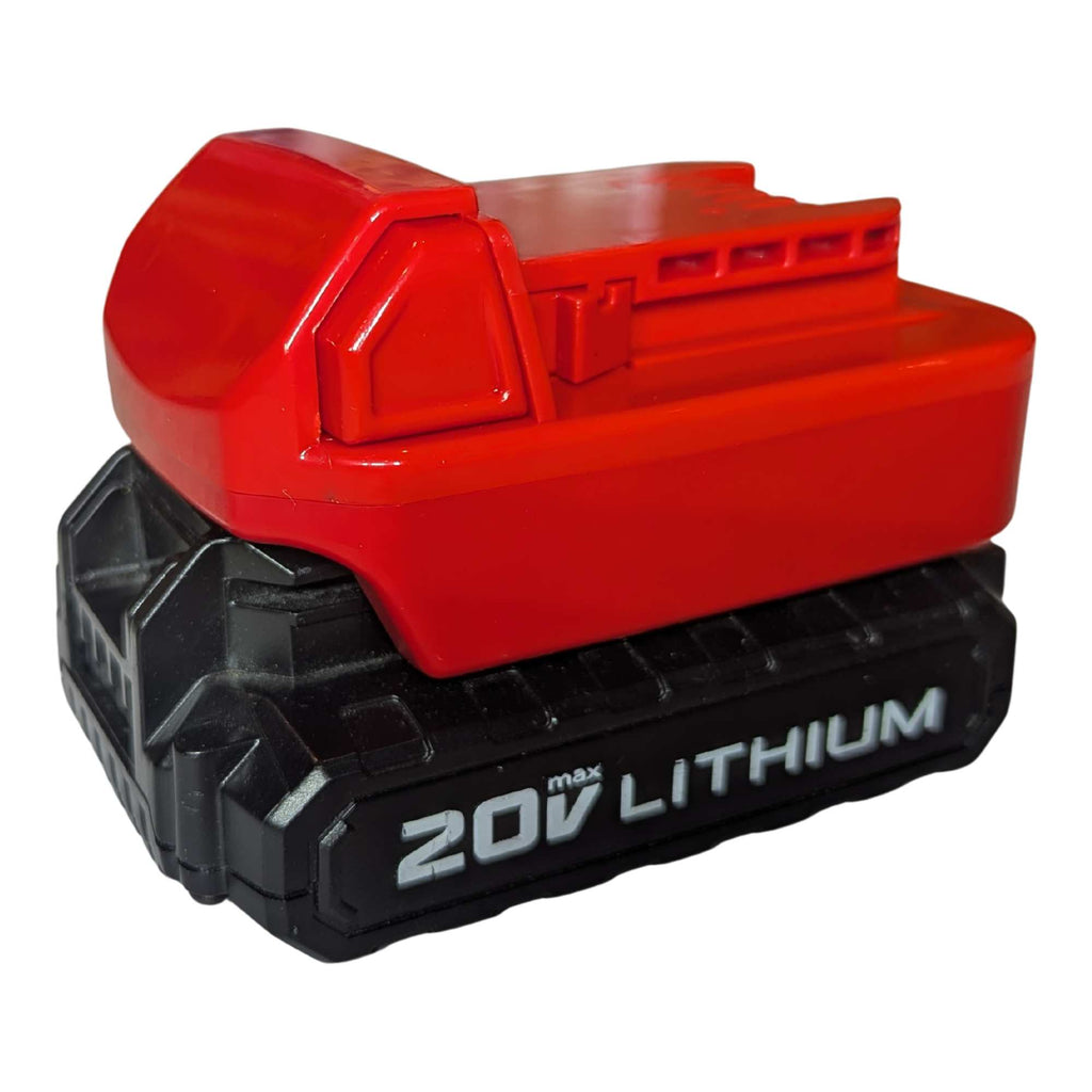 Porter Cable 20V to Milwaukee M18 battery adapter - fitted to the Porter Cable 20V battery, tool-side connection facing up