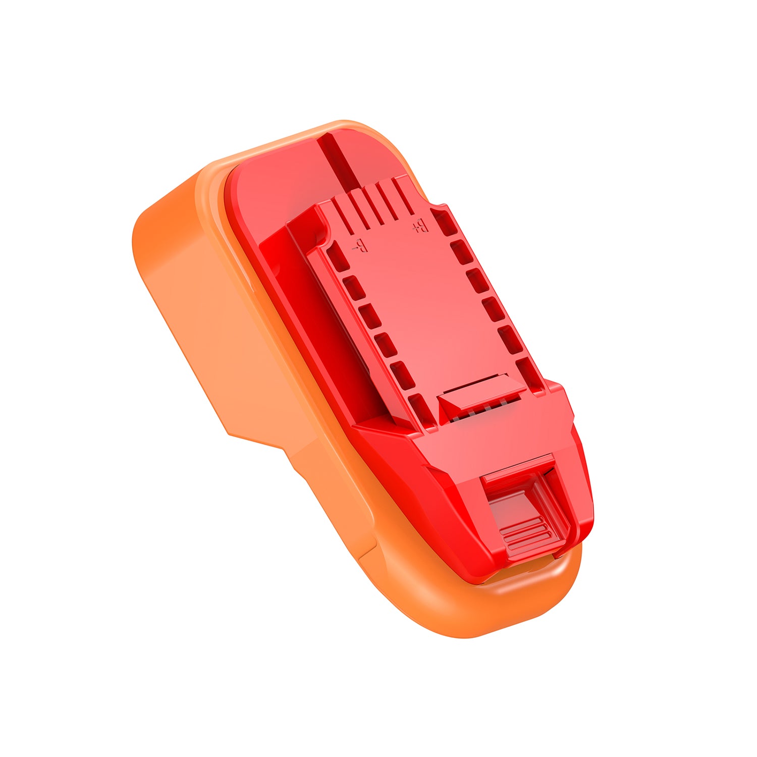 AEG 18V to Bauer 20V battery adapter - tool-side connection with terminal slots and the release latch