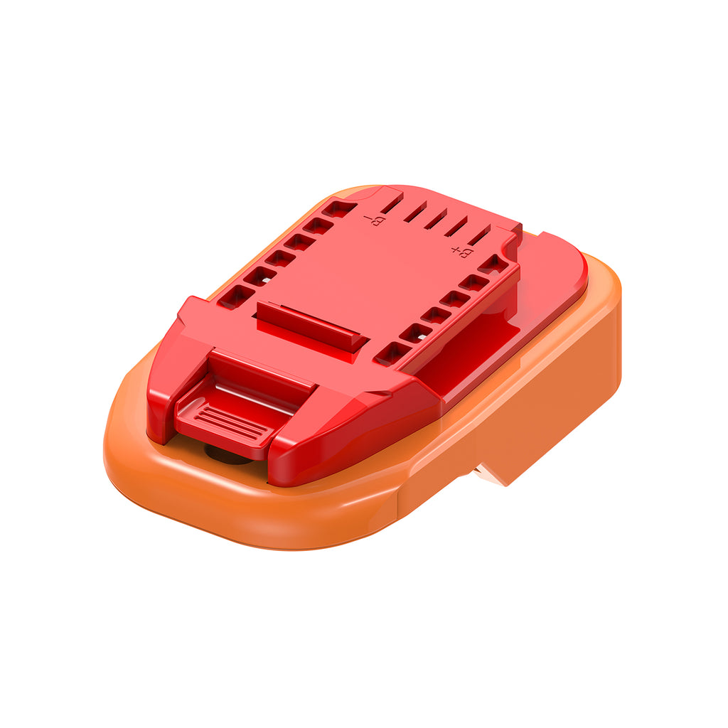AEG 18V to Bauer 20V battery adapter - tool-side connection from above, terminal slots with moulded polarity marks