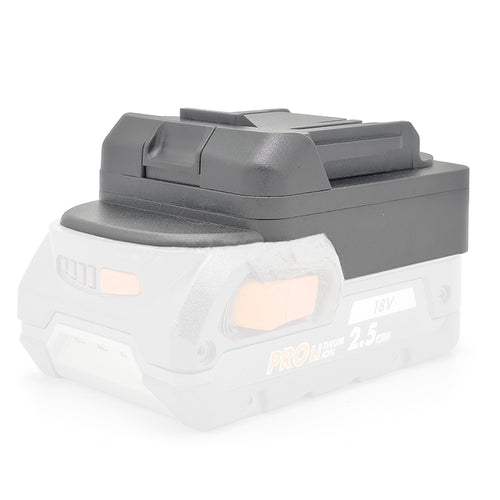 AEG 18V to RIDGID Plumbing battery adapter - fitted to the AEG 18V battery, tool-side connection upward