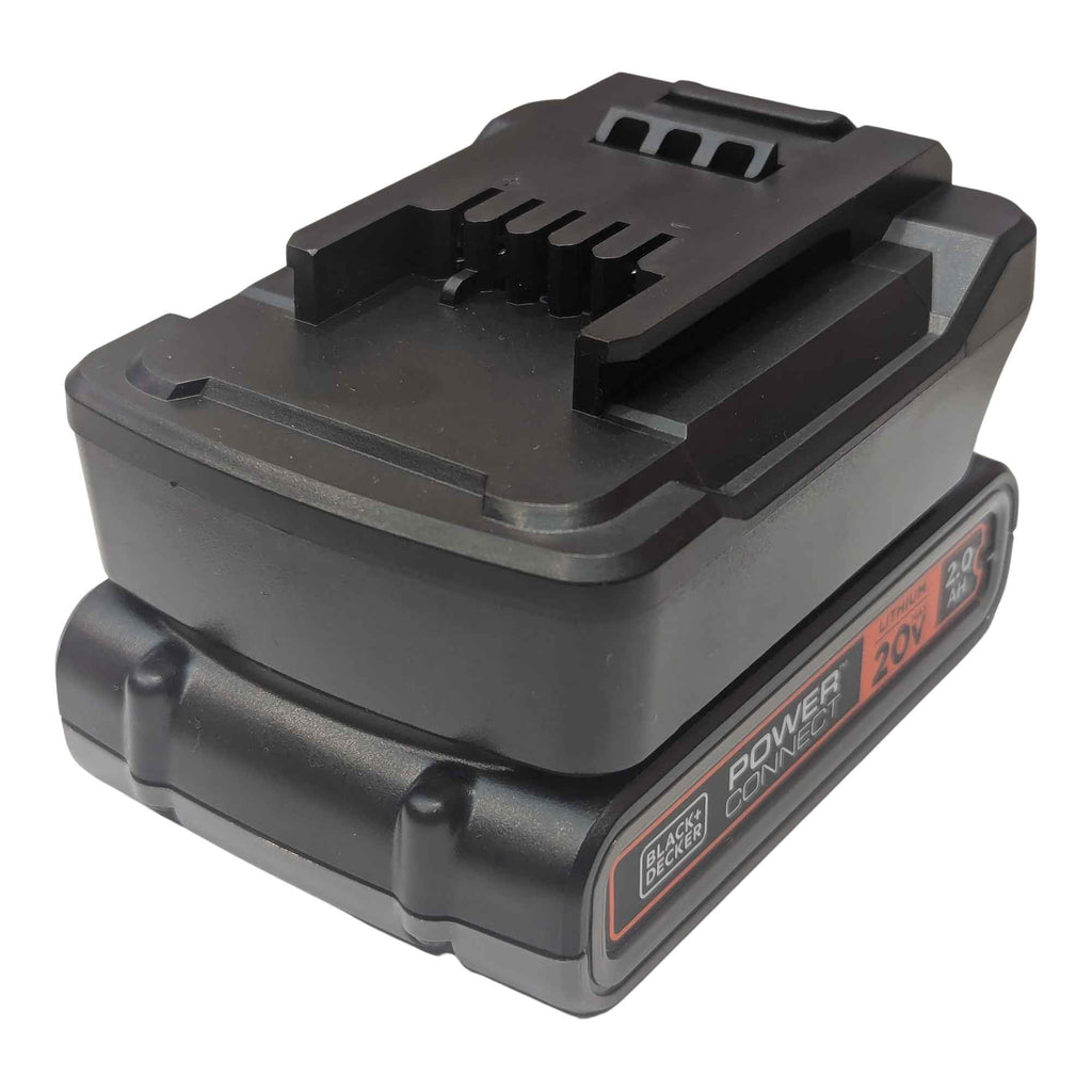 Black and Decker 20V to Einhell 18V PXC battery adapter - fitted to the battery, printed capacity badge on the pack