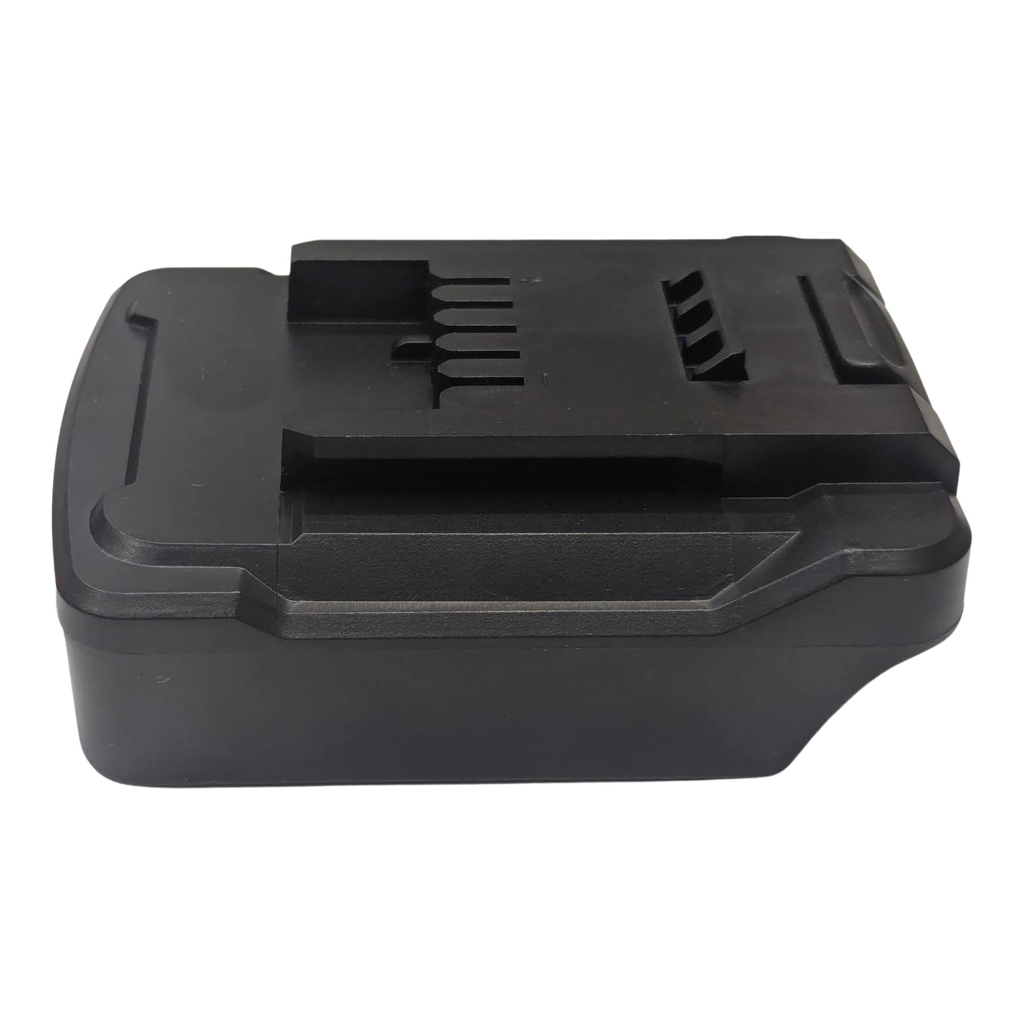 Black and Decker 20V to Einhell 18V PXC battery adapter - side view with the Einhell tool-side connection uppermost