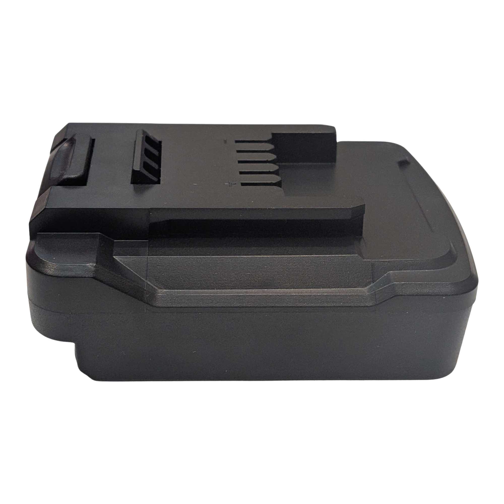 Bosch 18V GBA (Blue) to Einhell 18V PXC battery adapter - side view with the Einhell tool-side connection uppermost