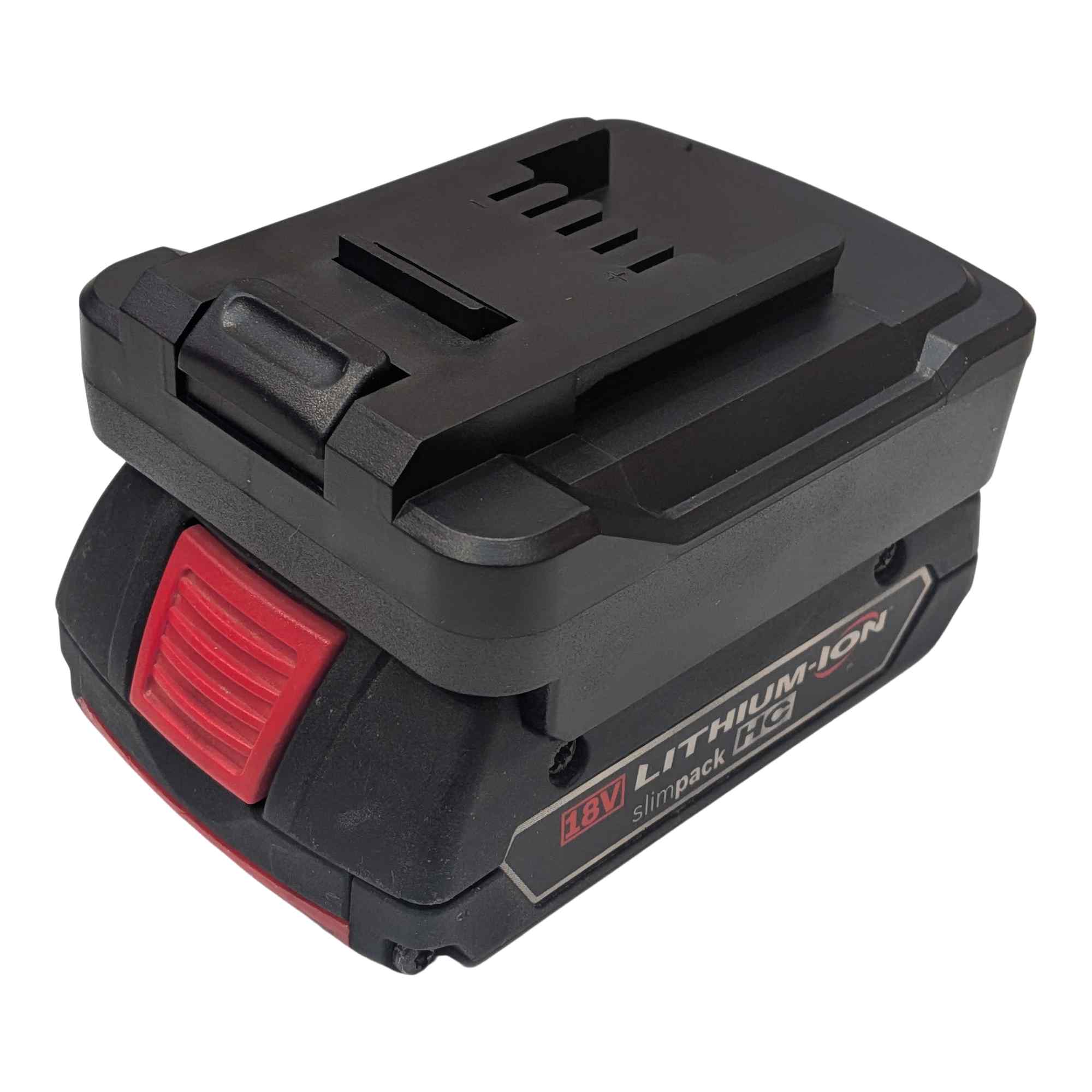 Bosch 18V GBA (Blue) to Einhell 18V PXC battery adapter - fitted to the Bosch 18V GBA (Blue) battery, tool-side face upward