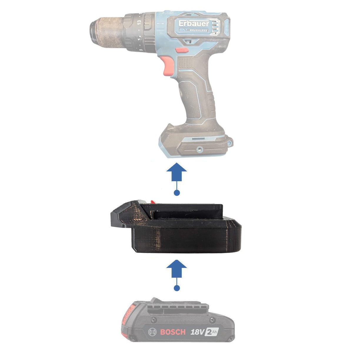 Bosch (Blue) 18V to Erbauer 18V EXT Battery Adapter