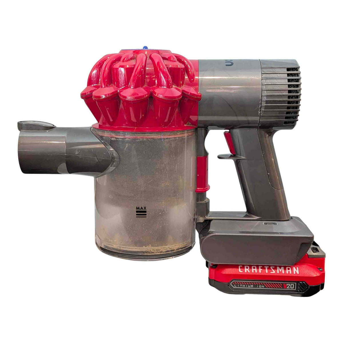 Akkuadapter Craftsman 20V auf Dyson V6: Montiert, linke Seite