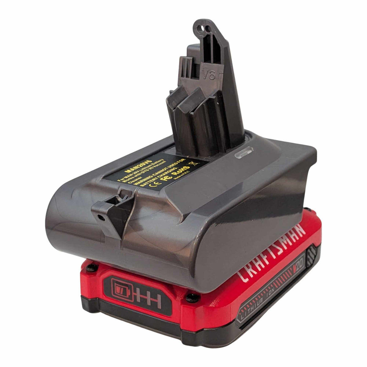 Akkuadapter Craftsman 20V auf Dyson V6: Akku auf Adapter, rechts