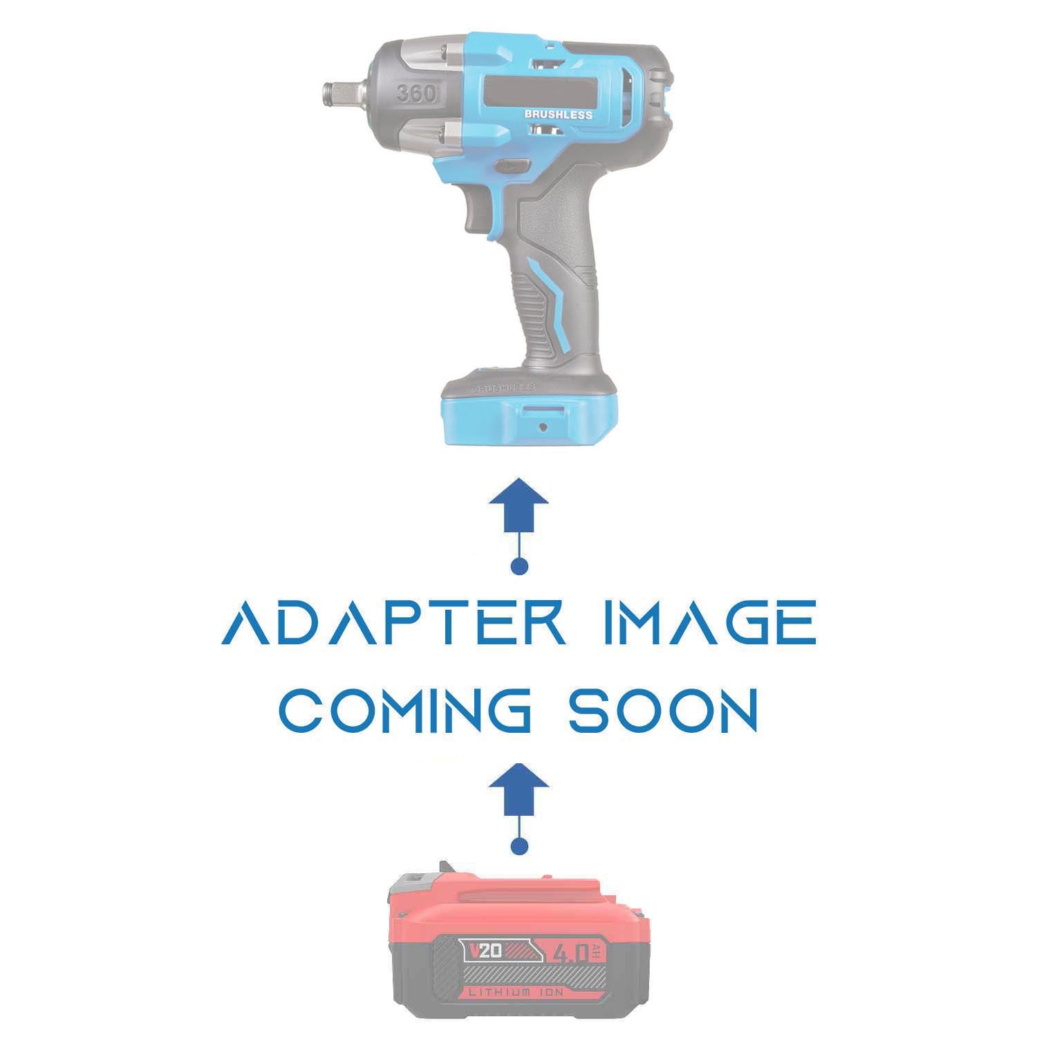 Craftsman 20V to Mastercraft 20V (PWRPOD / Blue) battery adapter - placeholder graphic reading adapter image coming soon