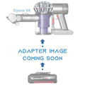 Einhell 18V PXC to Dyson V6 battery adapter - placeholder text reading adapter image coming soon, cordless vacuum above