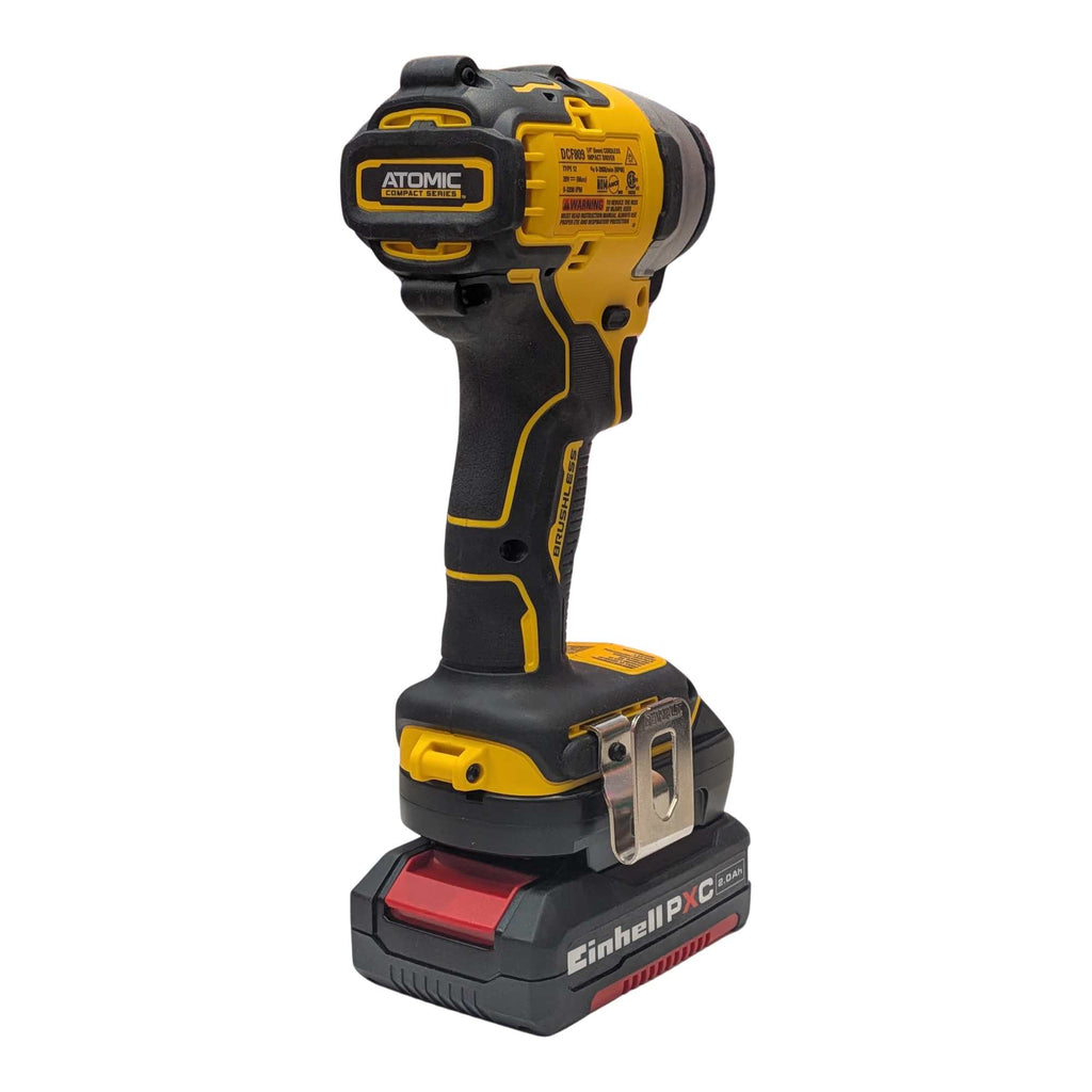 Einhell 18V PXC to DeWalt 20V MAX battery adapter - installed on an impact driver and fitted to the battery pack