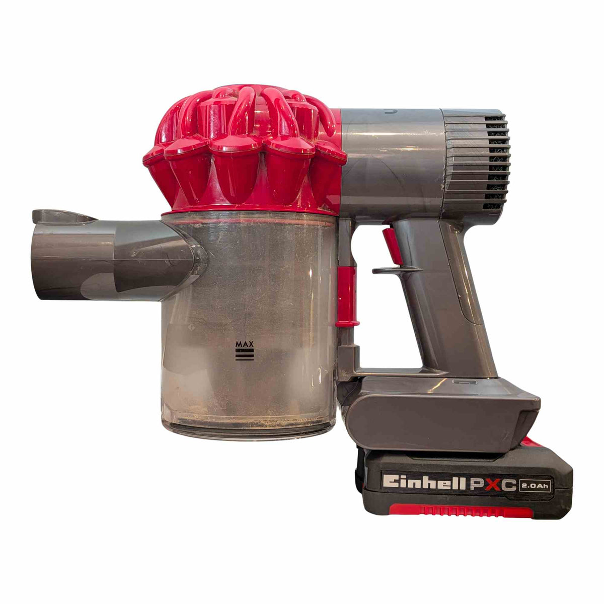 Einhell 18V PXC to Dyson V6 battery adapter: Fitted, Left Side