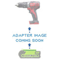 Greenworks 40V to Milwaukee M18 battery adapter - placeholder text reading adapter image coming soon, cordless drill above