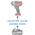 Hikoki 18V to Einhell 18V PXC battery adapter - placeholder text reading adapter image coming soon, impact driver above