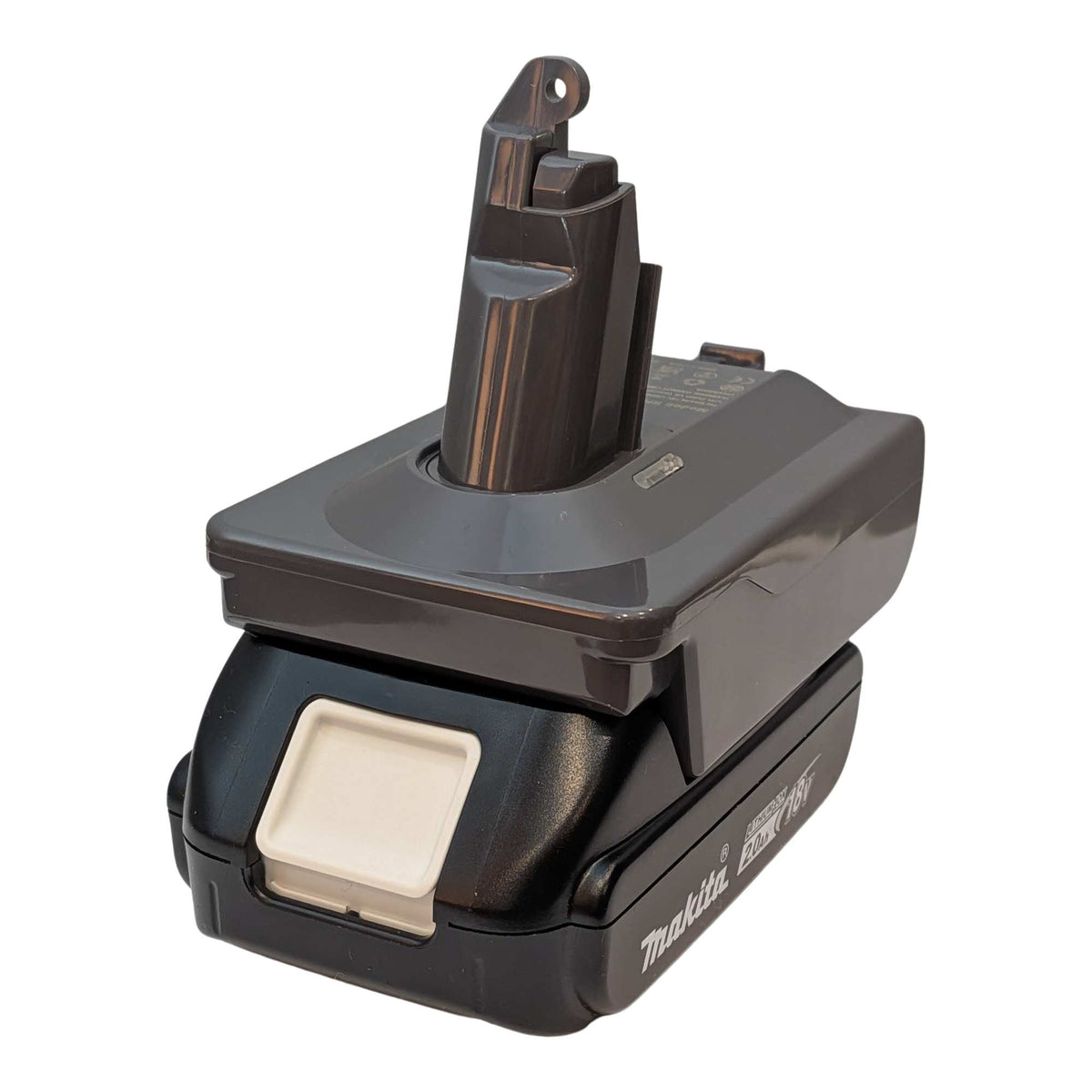 Makita 18V LXT to Dyson V6 battery adapter: Battery on Adapter, Left
