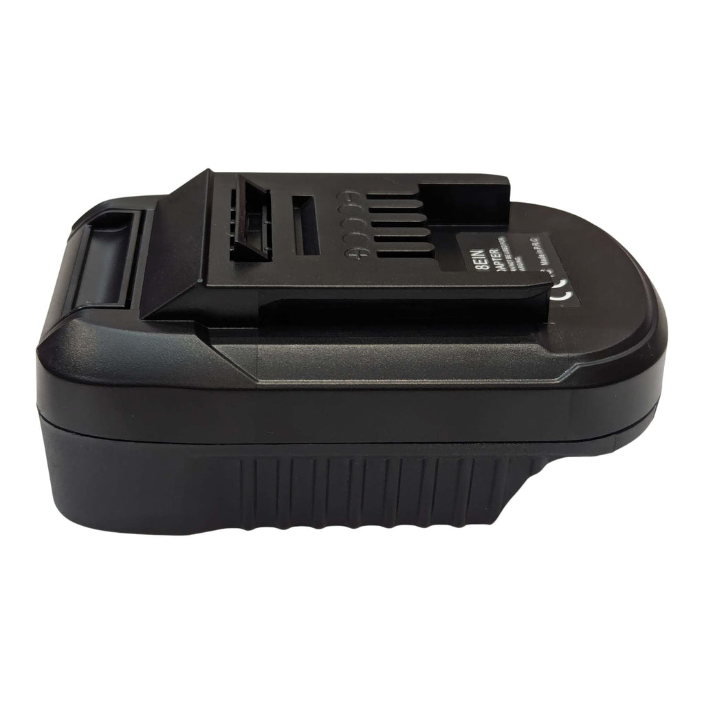 Makita 18V LXT to Einhell 18V PXC battery adapter - side view with the Einhell tool-side connection uppermost