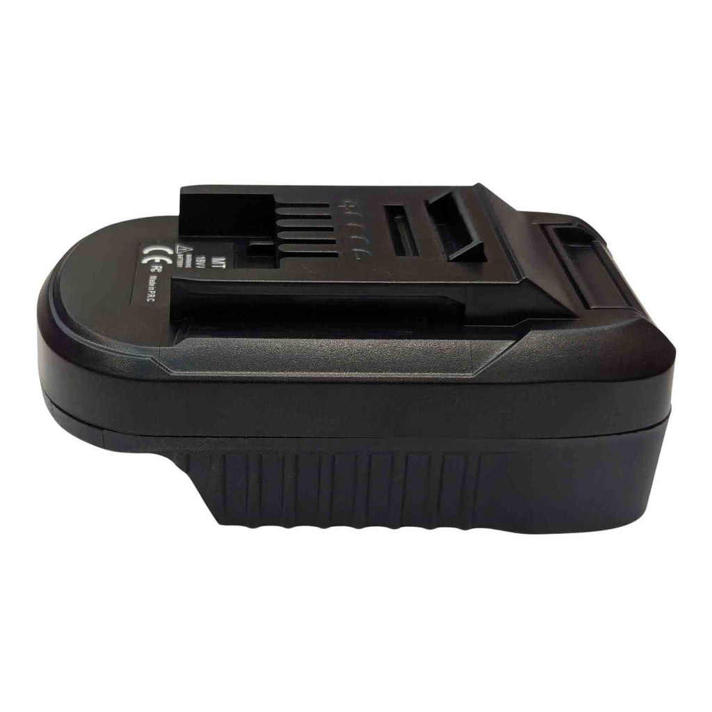 Makita 18V LXT to Einhell 18V PXC battery adapter - side view with the Einhell tool-side connection uppermost