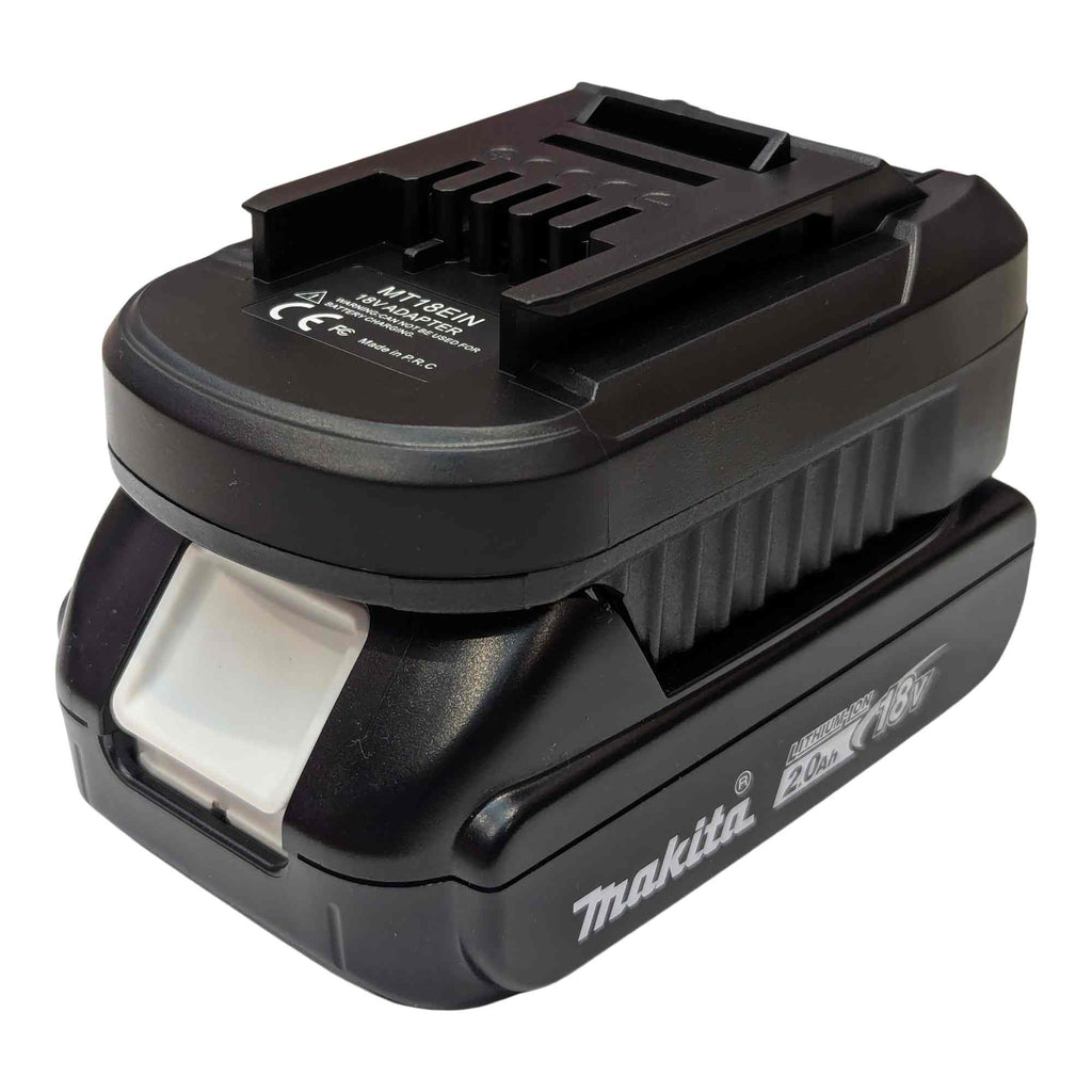 Makita 18V LXT to Ozito 18V PXC battery adapter - fitted to the Makita 18V LXT battery, Ozito tool-side connection upward