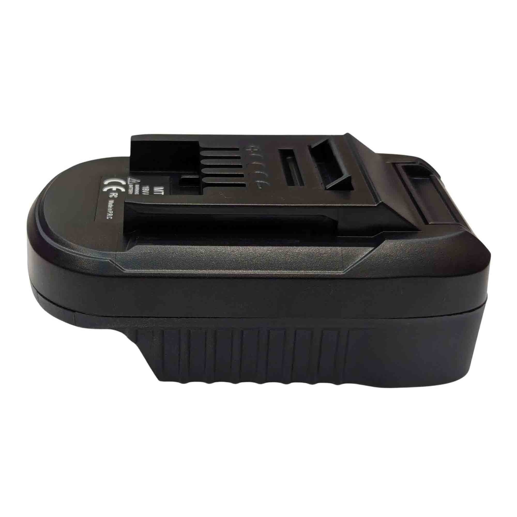 Makita 18V LXT to Ozito 18V PXC battery adapter - side view with the Ozito tool-side connection on the upper face