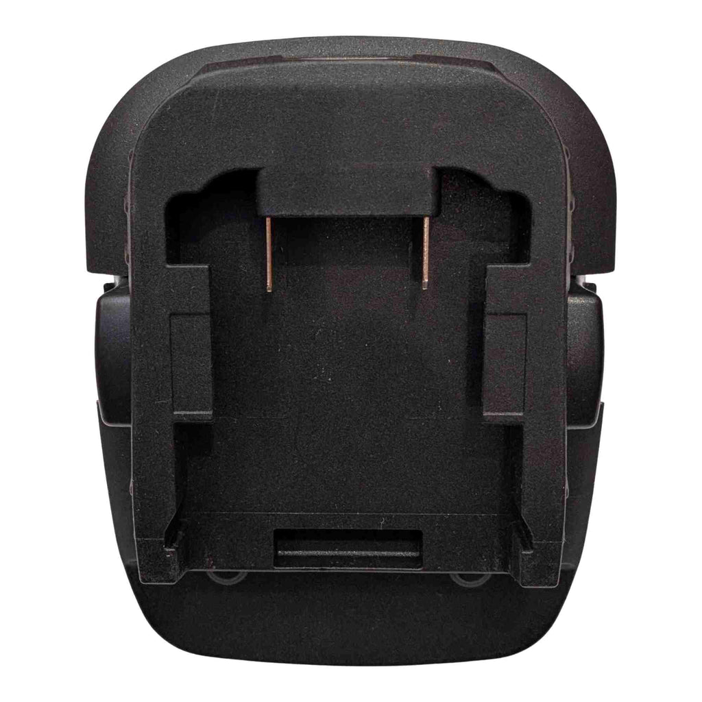 Milwaukee M18 to DeWalt 18V Ni-Cd battery adapter - battery-side connection, rails and twin copper terminal blades