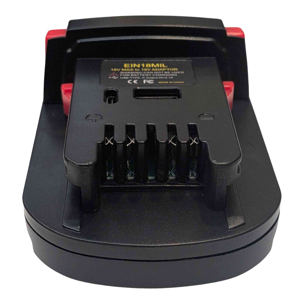 Ozito 18V PXC to Milwaukee M18 battery adapter - Milwaukee tool-side connection with five terminal slots and USB ports